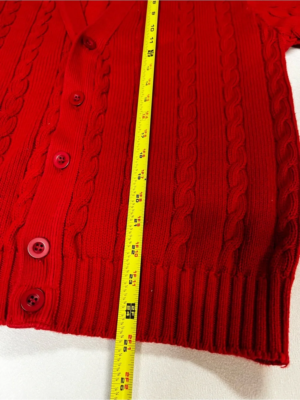 United Colors Benetton Cardigan Women 46 Red Cable Knit Cotton Italy VTG